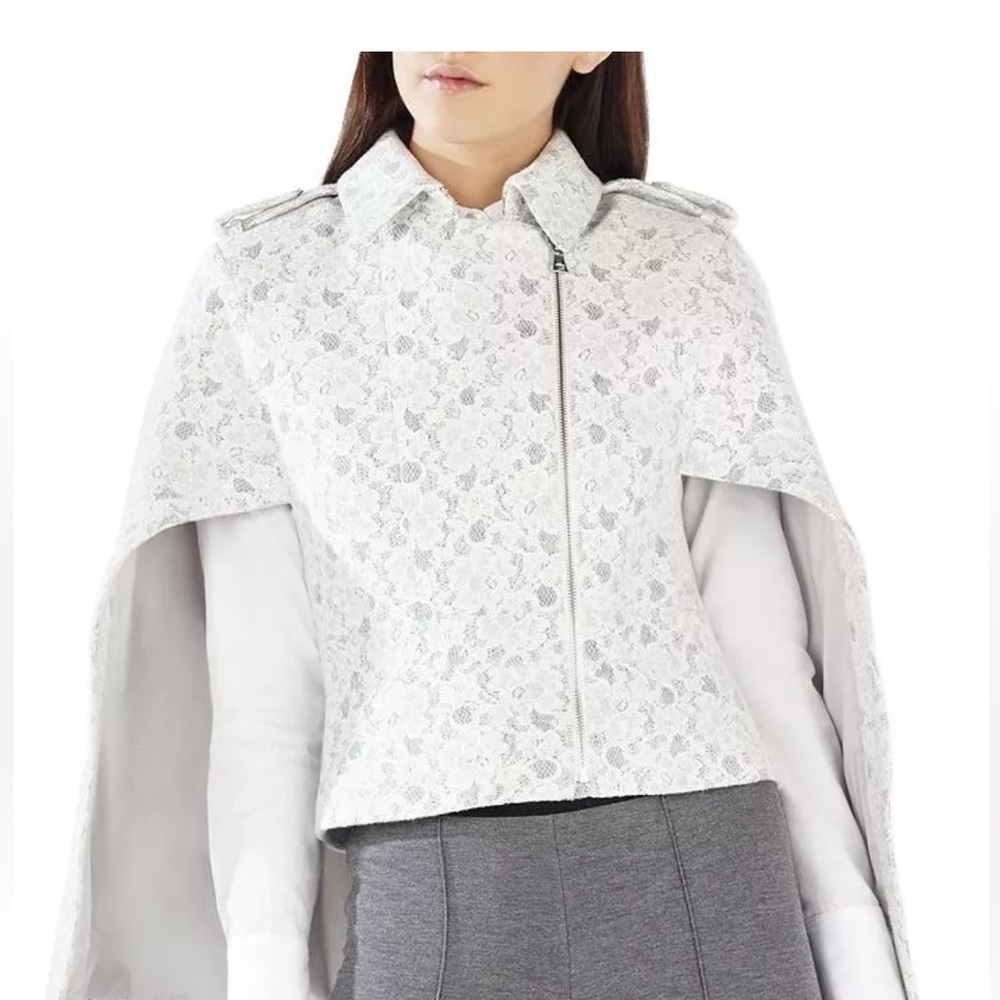 BCBG MAXAZRIA Jameson Floral Lace Cape Jacket Grey White Elegant S newwith tags